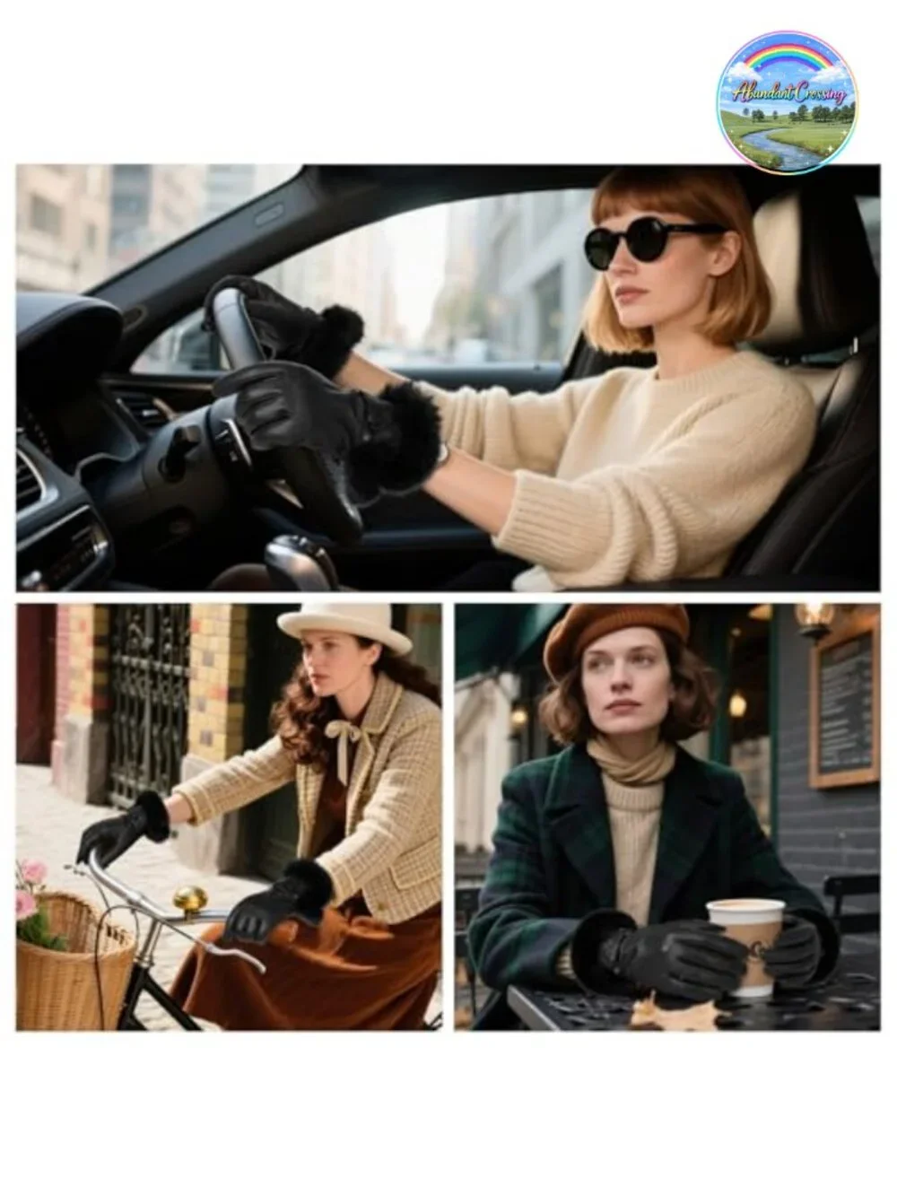 Women's Sheepskin Leather Touchscreen Gloves with Fur Trim, Winter Driving